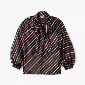 Kate Spade Party Stripe Tie-Neck Shirt Size Large
